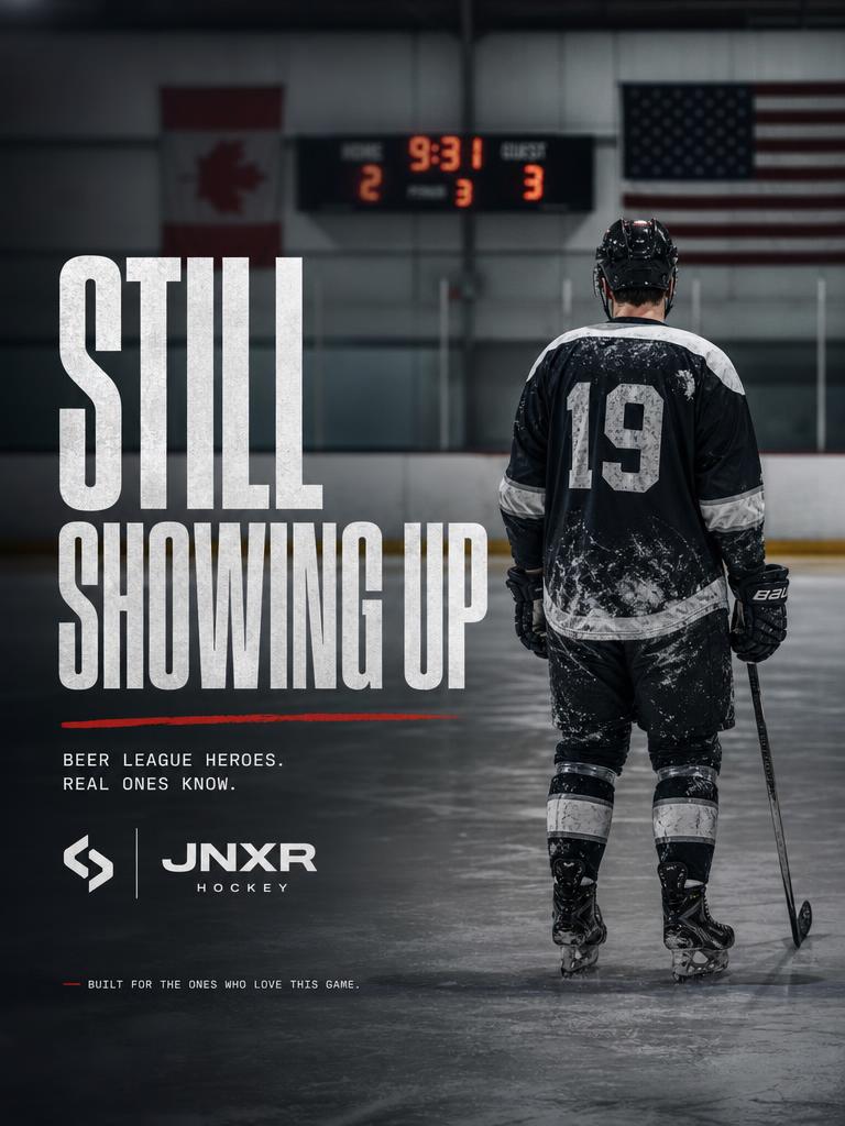 Finished paid social ad creative for Beer-league hockey startup